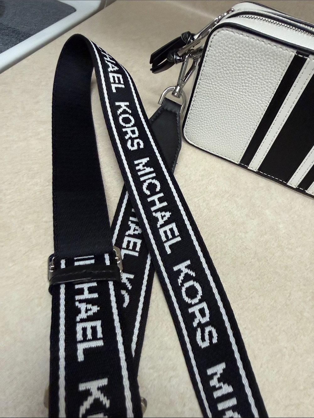 Michael Kors White and Black Stripe Leather Belt Bag - Picture 3 of 10